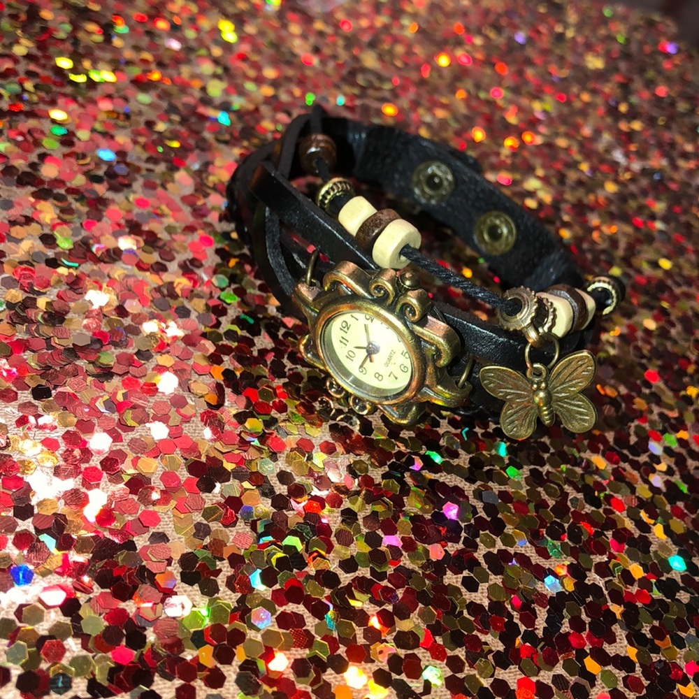 Beaded butterfly watch